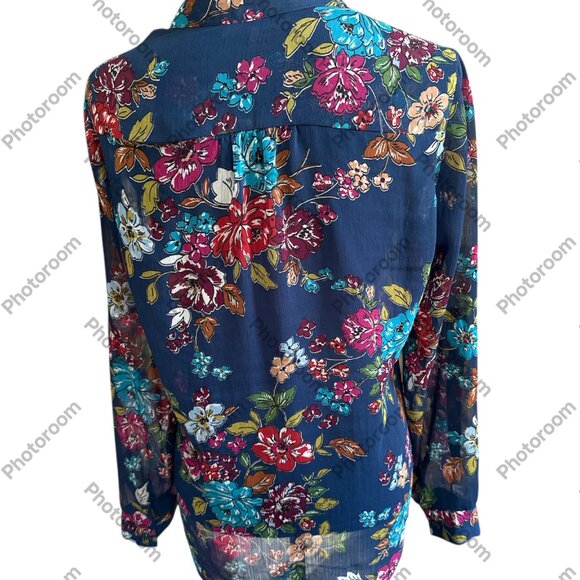 Kut from the Kloth Multicolor Floral Sheer Button Rolltab Sleeves Medium - Picture 4 of 5